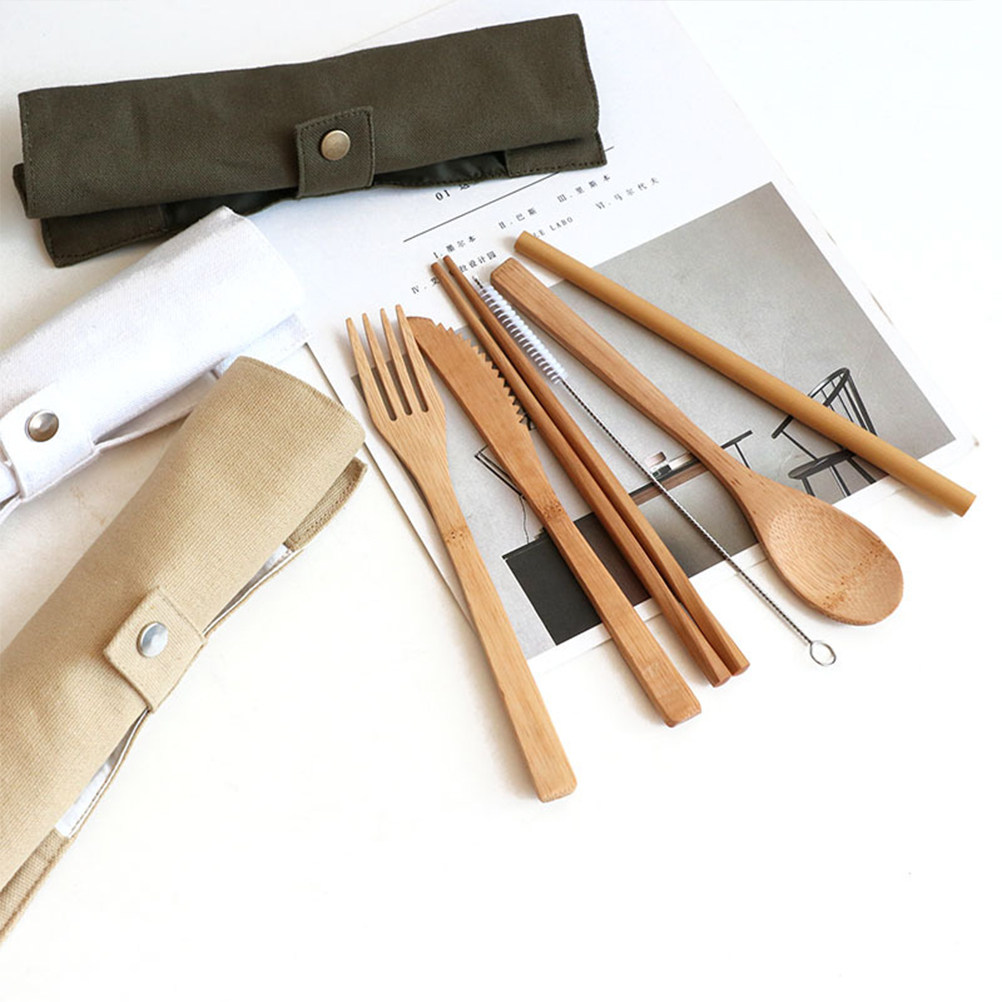 Bamboo Cutlery Travel - 6종 대나무 수저 세트, 친환경 여행용