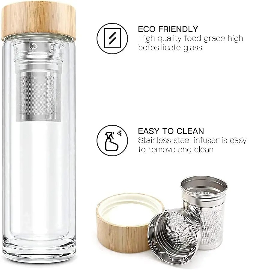 300/400/500ml 이중 유리 티컵, 대나무 뚜껑 - Bamboo Cutlery Travel 리뷰 및 가격