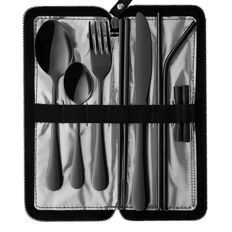 새로운 10종 휴대용 식기 세트 여행 캠핑용 스테인리스 - Bamboo Cutlery Travel 리뷰 및 가격
