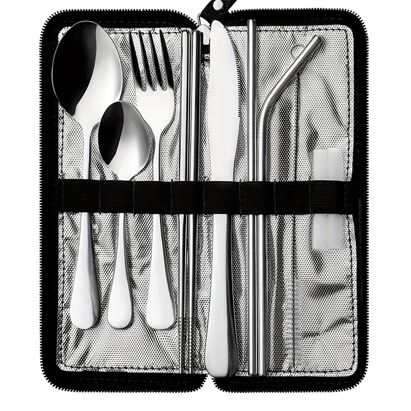 새로운 10종 휴대용 식기 세트 여행 캠핑용 스테인리스 - Bamboo Cutlery Travel 리뷰 및 가격