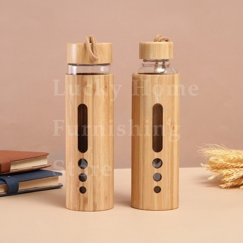 550ML 붕규산 유리 물병 대나무 슬리브 커버 친환경 - Bamboo Cutlery Travel 리뷰 및 가격